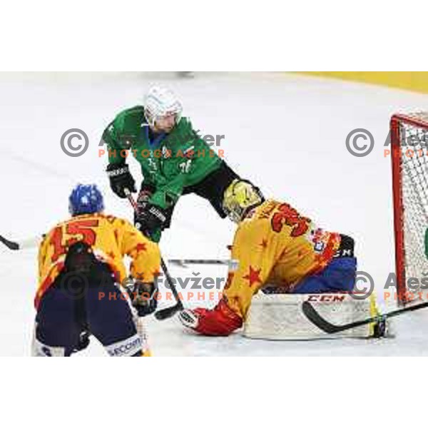 Ales Music in action during third match of the Final of Alps league ice-hockey match between SZ Olimpija and Asiago in Ljubljana, Slovenia on April 24, 2021