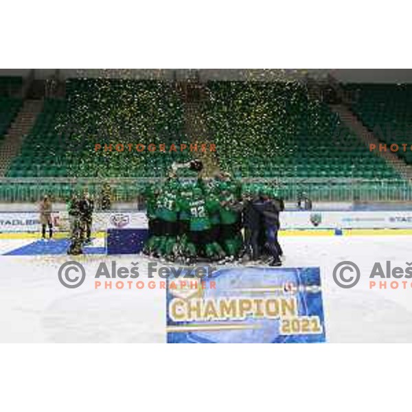 Winners of the Final of Alps league ice-hockey match between SZ Olimpija and Asiago in Ljubljana, Slovenia on April 24, 2021