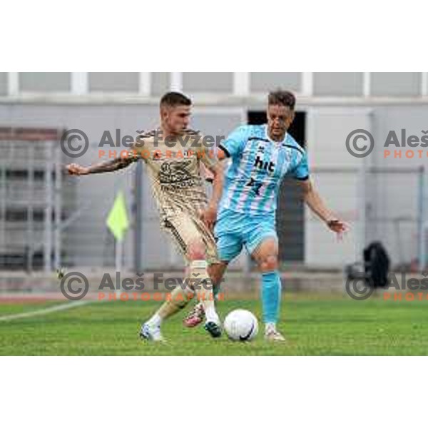 Luka Bobicanec and Tine Kavcic in action during Prva Liga Telekom Slovenije 2020-2021 football match between Gorica and Mura in Nova Gorica on April 30, 2021