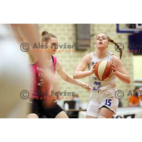 Lea Debeljak and Alina Kvrgic in action during second game of the Final of 1.SKL league Women between Triglav and Cinkarna Celje in Kranj, Slovenia on April 30, 2021