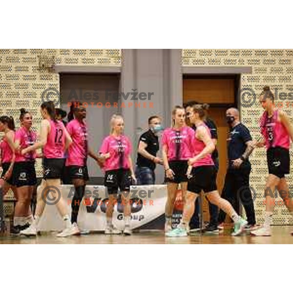 in action during second game of the Final of 1.SKL league Women between Triglav and Cinkarna Celje in Kranj, Slovenia on April 30, 2021
