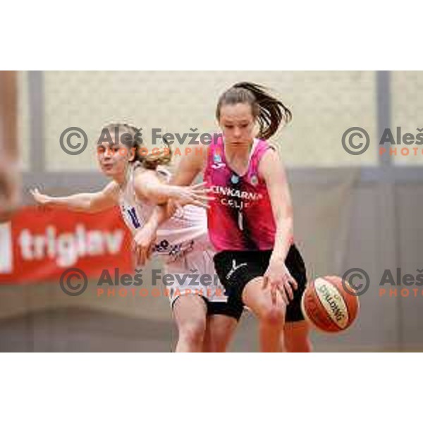 in action during second game of the Final of 1.SKL league Women between Triglav and Cinkarna Celje in Kranj, Slovenia on April 30, 2021