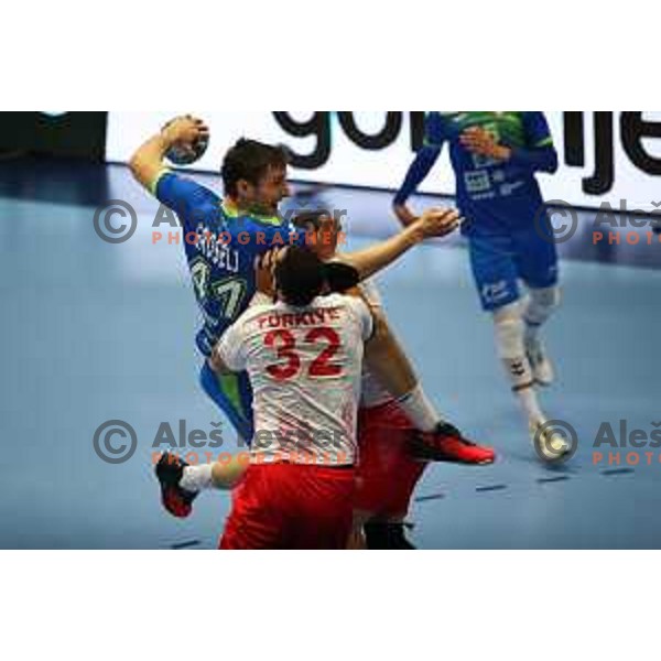 Matic Groselj in action during Euro Handball 2022 Qualifyer handball match between Slovenia and Turkey in Celje on May 2, 2021