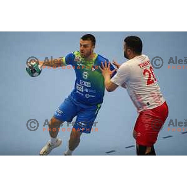 in action during Euro Handball 2022 Qualifyer handball match between Slovenia and Turkey in Celje on May 2, 2021