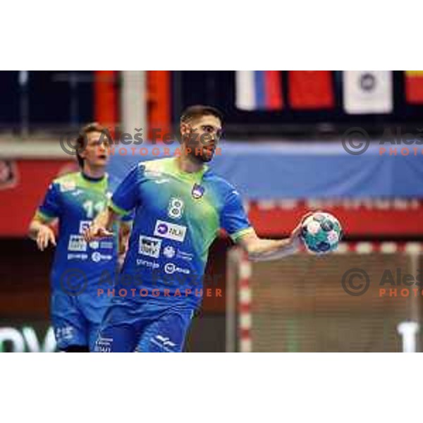 Blaz Janc in action during Euro Handball 2022 Qualifyer handball match between Slovenia and Turkey in Celje on May 2, 2021
