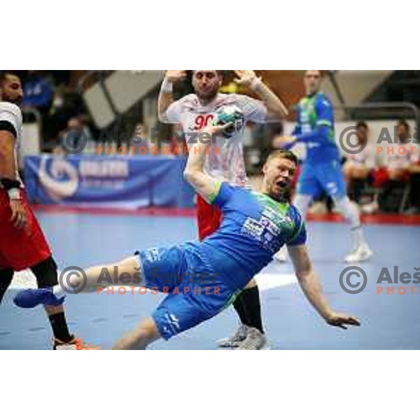 Kristjan Horzen in action during Euro Handball 2022 Qualifyer handball match between Slovenia and Turkey in Celje on May 2, 2021