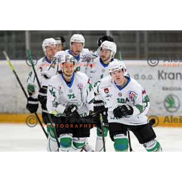Mark Sever celebrate goal during second game of the Final of Slovenian Championship ice-hockey match between SIJ Acroni Jesenice and SZ Olimpija in Jesenice, Slovenia on May 3, 2021