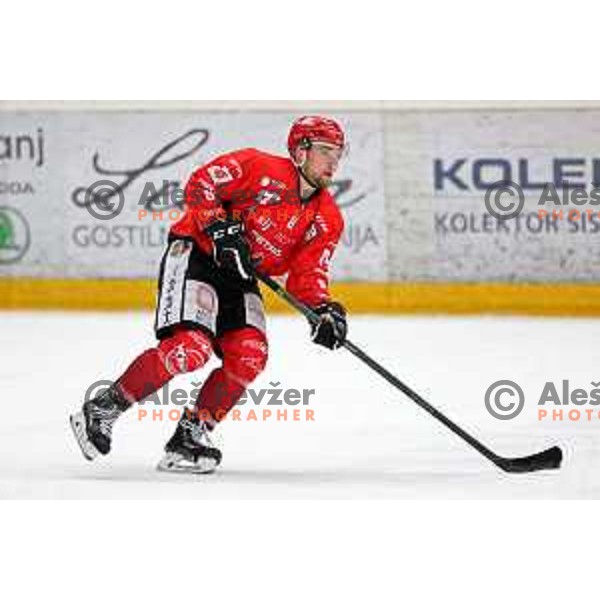 Ziga Urukalo in action during second game of the Final of Slovenian Championship ice-hockey match between SIJ Acroni Jesenice and SZ Olimpija in Jesenice, Slovenia on May 3, 2021