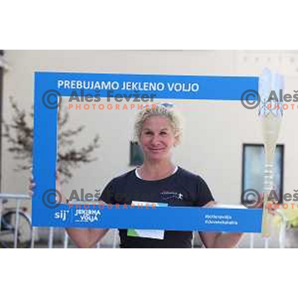 Ana Ros at Slovenska Bakla, Olympic journey around Slovenia in 81 days at second leg in Kobarid, Slovenia on May 3, 2021