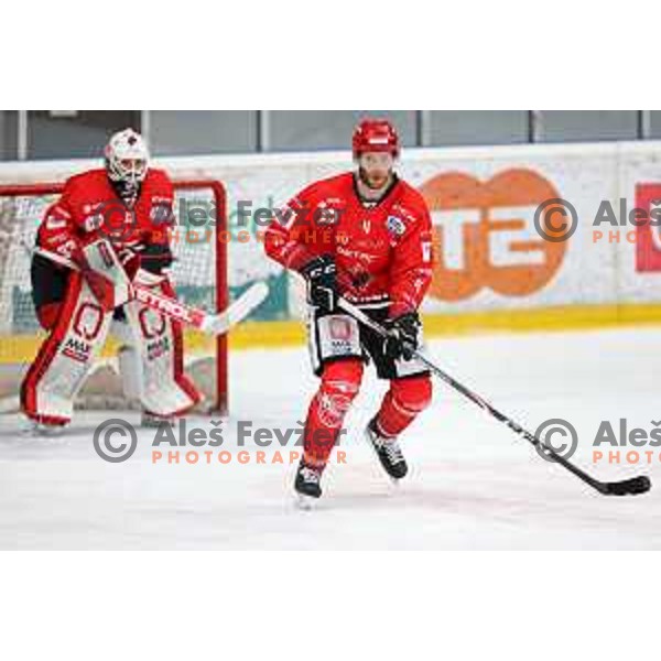 Andrej Tavzelj in action during second game of the Final of Slovenian Championship ice-hockey match between SIJ Acroni Jesenice and SZ Olimpija in Jesenice, Slovenia on May 3, 2021