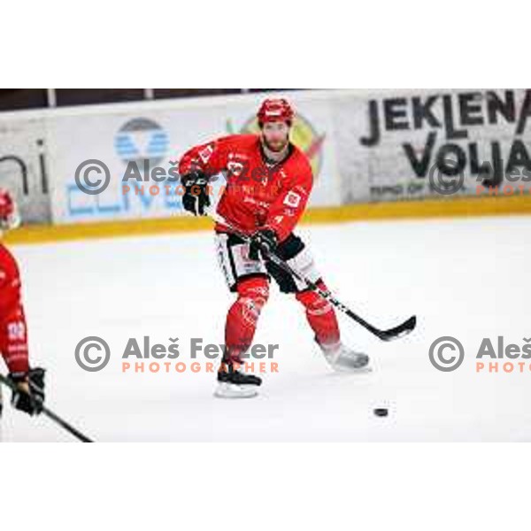 Andrej Tavzelj in action during second game of the Final of Slovenian Championship ice-hockey match between SIJ Acroni Jesenice and SZ Olimpija in Jesenice, Slovenia on May 3, 2021
