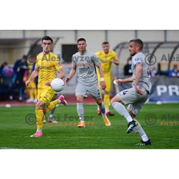 Arnel Jakupovic and Denis Sme in action during Prva Liga Telekom Slovenije 2020-2021 football match between Domzale and Olimpija in Domzale, Slovenia on May 5, 2021