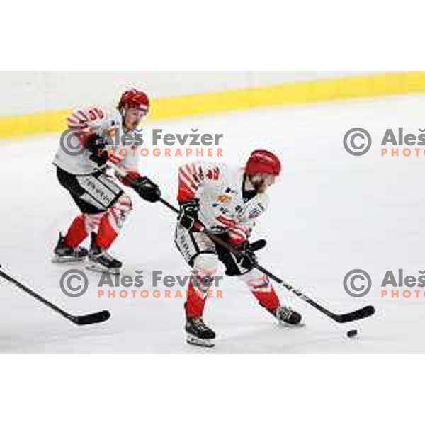Gasper Glavic in action during third game of the Final of Slovenian Championship ice-hockey match between SZ Olimpija and SIJ Acroni Jesenice in Ljubljana, Slovenia on May 5, 2021