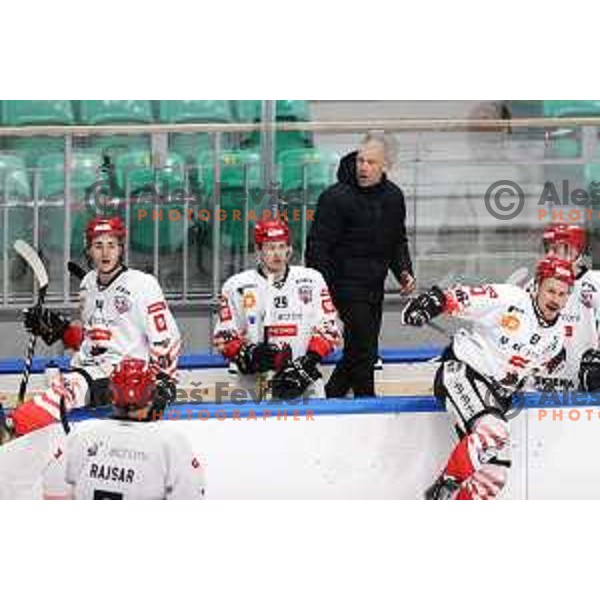 Head coach Mitja Sivic in action during third game of the Final of Slovenian Championship ice-hockey match between SZ Olimpija and SIJ Acroni Jesenice in Ljubljana, Slovenia on May 5, 2021