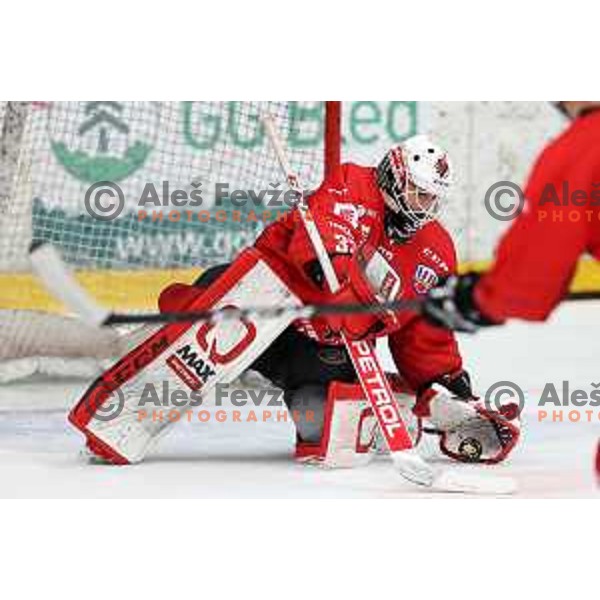 Zan Us during fourth game of the Final of Slovenian Championship ice-hockey match between SIJ Acroni Jesenice and SZ Olimpija in Jesenice, Slovenia on May 7, 2021