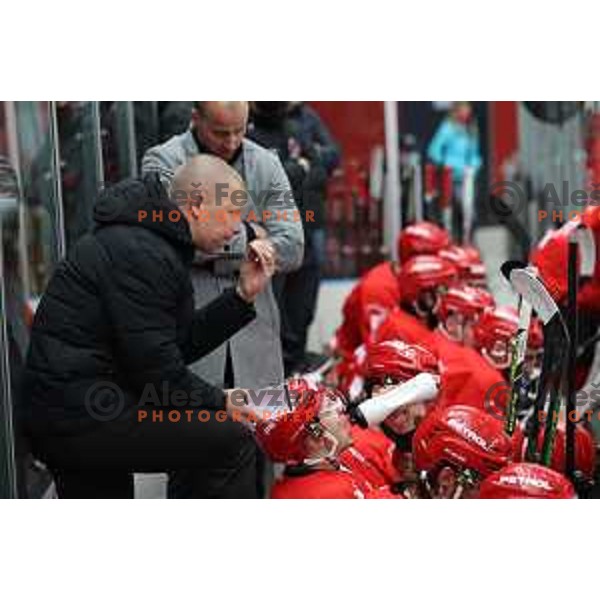 Head coach Mitja Sivic during fourth game of the Final of Slovenian Championship ice-hockey match between SIJ Acroni Jesenice and SZ Olimpija in Jesenice, Slovenia on May 7, 2021