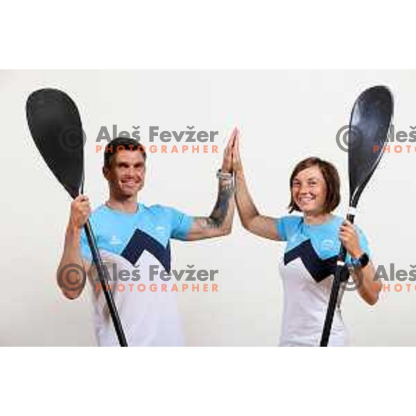 Peter Kauzer and Eva Tercelj, members of Slovenia Olympic team for Tokyo 2020 Summer Olympic Games during photo shooting in Ljubljana, Slovenia on May 11, 2021