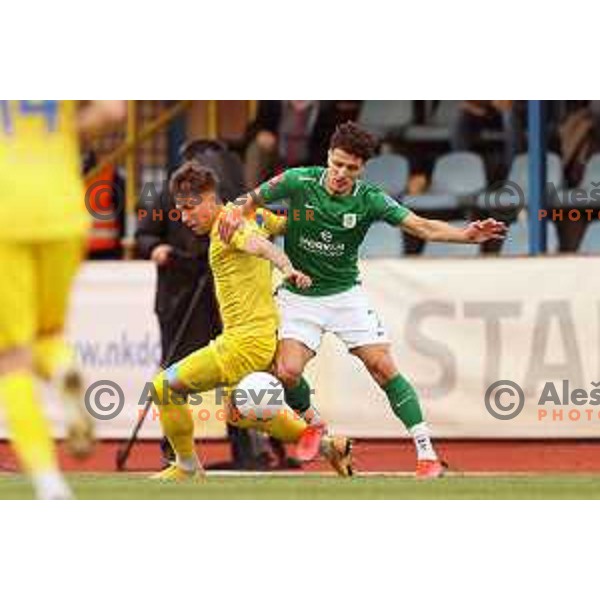 Andraz Zinic and Radivoj Bosic in action during Pivovarna Union Slovenian Cup 2020-2021 football match between Domzale and Olimpija in Domzale, Slovenia on May 12, 2021