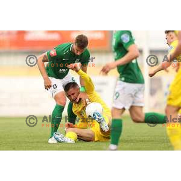 Uros Korun and Dario Kolobaric in action during Pivovarna Union Slovenian Cup 2020-2021 football match between Domzale and Olimpija in Domzale, Slovenia on May 12, 2021