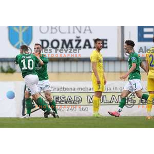Timi Max Elsnik and Djordje Ivanovic, Radivoj Bosic in action during Pivovarna Union Slovenian Cup 2020-2021 football match between Domzale and Olimpija in Domzale, Slovenia on May 12, 2021