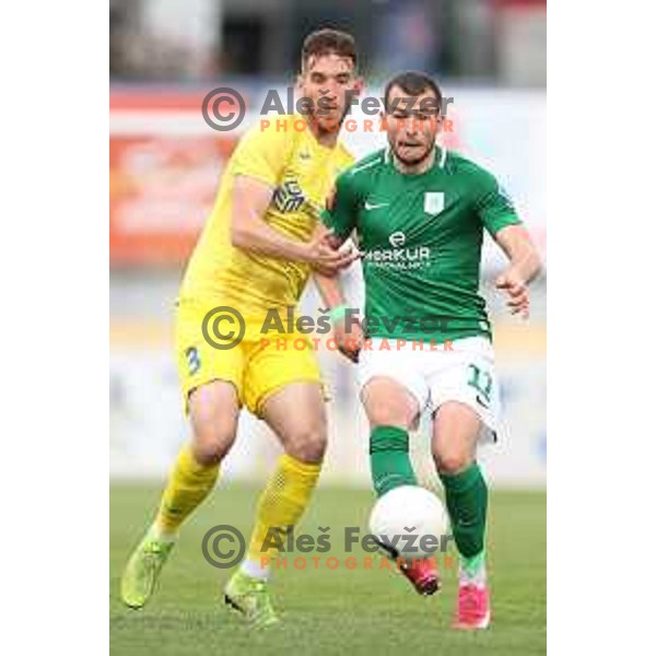 Damjan Vuklisevic and Mihailo Perovic in action during Pivovarna Union Slovenian Cup 2020-2021 football match between Domzale and Olimpija in Domzale, Slovenia on May 12, 2021