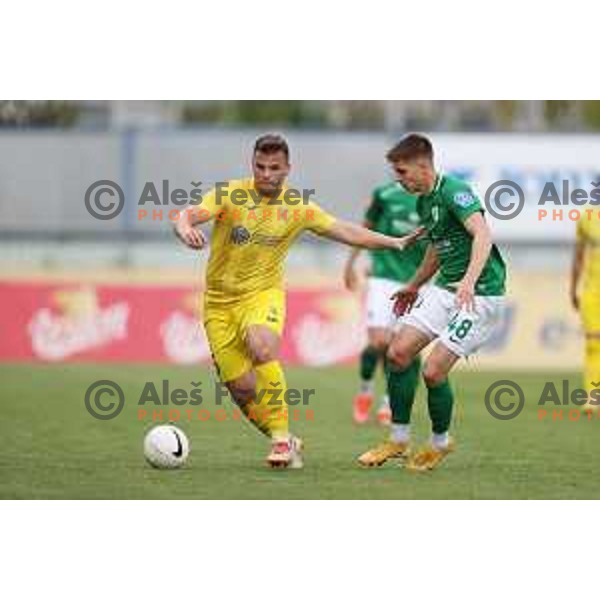 Janez Pisek and Jan Andrejasic in action during Pivovarna Union Slovenian Cup 2020-2021 football match between Domzale and Olimpija in Domzale, Slovenia on May 12, 2021
