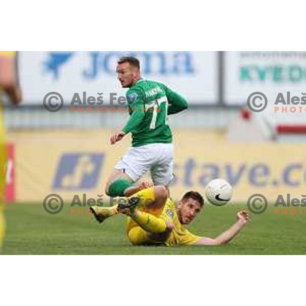Djordje Ivanovic and Damjan Vuklisevic in action during Pivovarna Union Slovenian Cup 2020-2021 football match between Domzale and Olimpija in Domzale, Slovenia on May 12, 2021