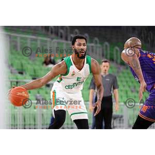 Mikael Hopkins in action during semi-final of Nova KBM league basketball match between Cedevita Olimpija and Helios Suns in Ljubljana on May 14, 2021