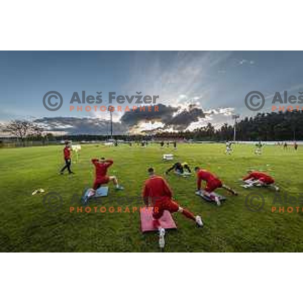 Players of Aluminij warming up prior to Prva liga Telekom Slovenije football match between Aluminij and Mura in Kidricevo, Slovenia on May 15, 2021