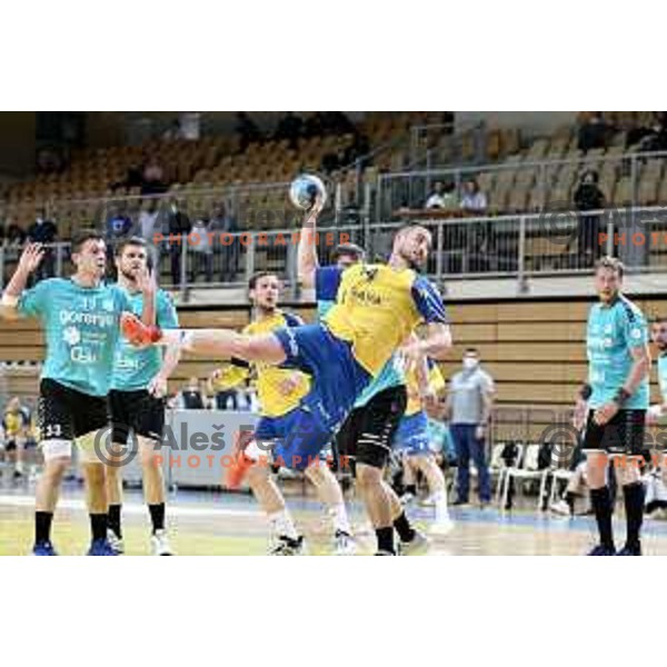 Rok Maric in action during 1.NLB league handball match between Koper and Gorenje Velenje in Koper, Slovenia on May 16, 2021