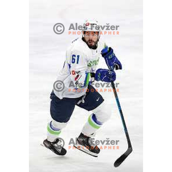 Jurij Repe in action during Beat Covid-19 ice-hockey tournament match between Slovenia and France in Tivoli Hall, Ljubljana on May 17, 2021