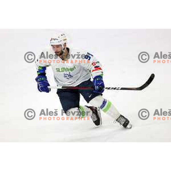 Zan Jezovsek in action during Beat Covid-19 ice-hockey tournament match between Slovenia and France in Tivoli Hall, Ljubljana on May 17, 2021