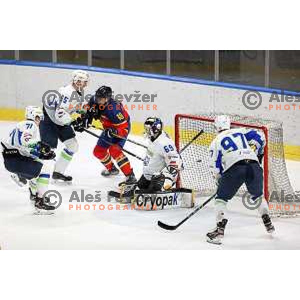 Matija Pintaric in action during Beat Covid-19 ice-hockey tournament match between Slovenia and Romania in Tivoli Hall, Ljubljana on May 18, 2021
