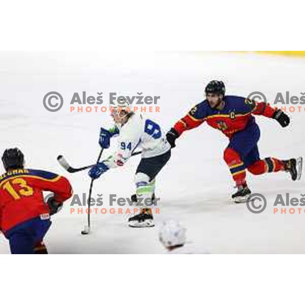 Aljaz Predan in action during Beat Covid-19 ice-hockey tournament match between Slovenia and Romania in Tivoli Hall, Ljubljana on May 18, 2021