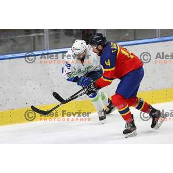 Anze Kuralt in action during Beat Covid-19 ice-hockey tournament match between Slovenia and Romania in Tivoli Hall, Ljubljana on May 18, 2021