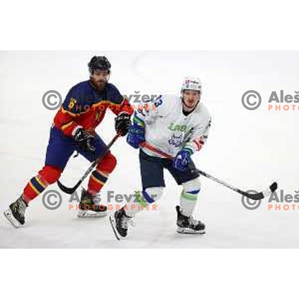 Luka Kalan in action during Beat Covid-19 ice-hockey tournament match between Slovenia and Romania in Tivoli Hall, Ljubljana on May 18, 2021