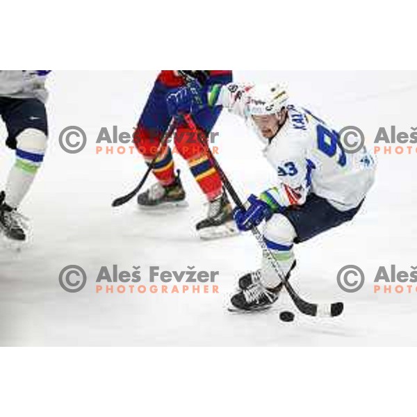 Luka Kalan in action during Beat Covid-19 ice-hockey tournament match between Slovenia and Romania in Tivoli Hall, Ljubljana on May 18, 2021