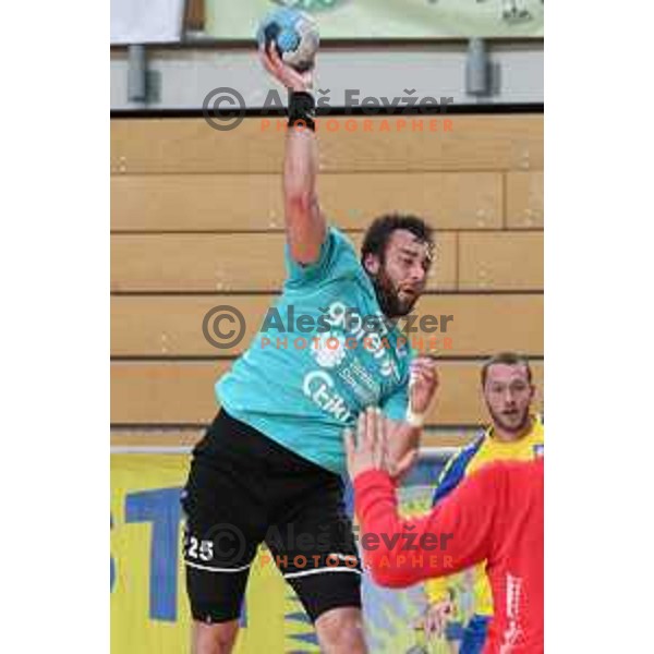 Matic Verdinek in action during 1.NLB league handball match between Koper and Gorenje Velenje in Koper, Slovenia on May 16, 2021