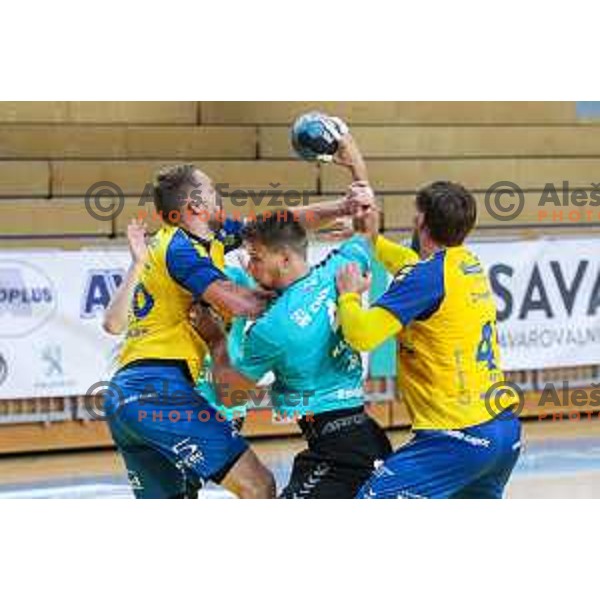 Miha Kavcic in action during 1.NLB league handball match between Koper and Gorenje Velenje in Koper, Slovenia on May 16, 2021