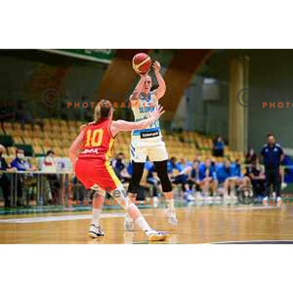 in action during women\'s friendly basketball match between Slovenia and Montenegro in Lasko, Slovenia on May 21, 2021