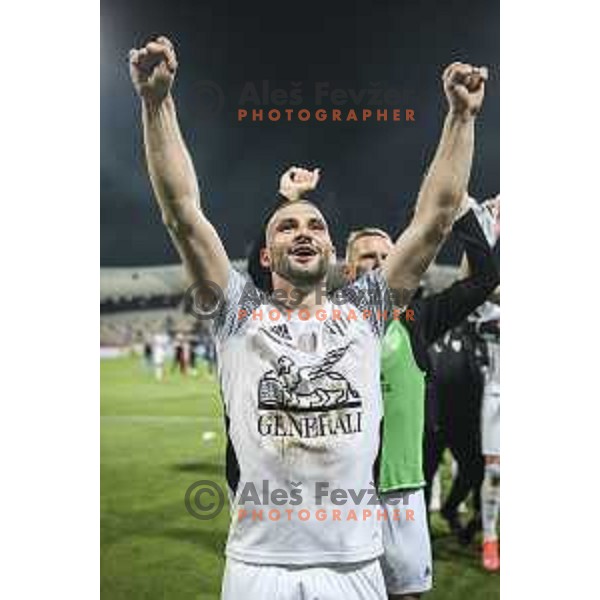 Nino Kouter celebrating after becoming champions of Prva liga Telekom Slovenije 2020/2021 in Ljudski vrt, Maribor, Slovenia on May 22, 2021
