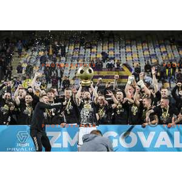 celebrating after becoming champions of Prva liga Telekom Slovenije 2020/2021 in Ljudski vrt, Maribor, Slovenia on May 22, 2021