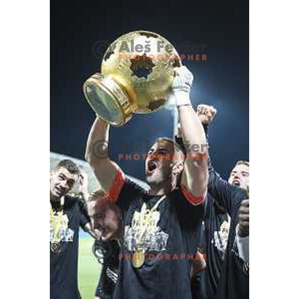 Matko Obradovic celebrating after becoming champions of Prva liga Telekom Slovenije 2020/2021 in Ljudski vrt, Maribor, Slovenia on May 22, 2021
