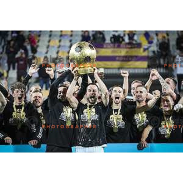 Kai Cipot, Ziga Kous, Matko Obradovic and other players of Mura celebrating after becoming champions of Prva liga Telekom Slovenije 2020/2021 in Ljudski vrt, Maribor, Slovenia on May 22, 2021