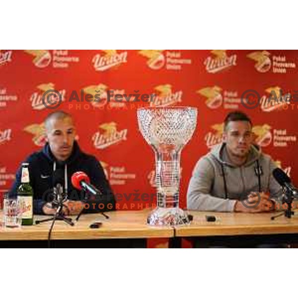 Zan Zaletel and Timi Max Elsnik at Press conference before Pivovarna Union Slovenian Cup Final in Ljubljana, Slovenia on May 23, 2021
