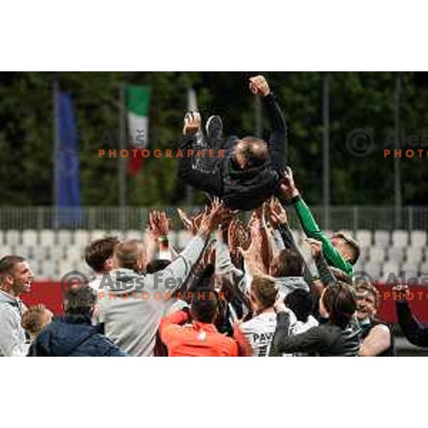 Players of Olimpija celebrate victory in Pivovarna Union Slovenian Cup Final between Koper and Olimpija in Koper, Slovenia on May 25, 2021