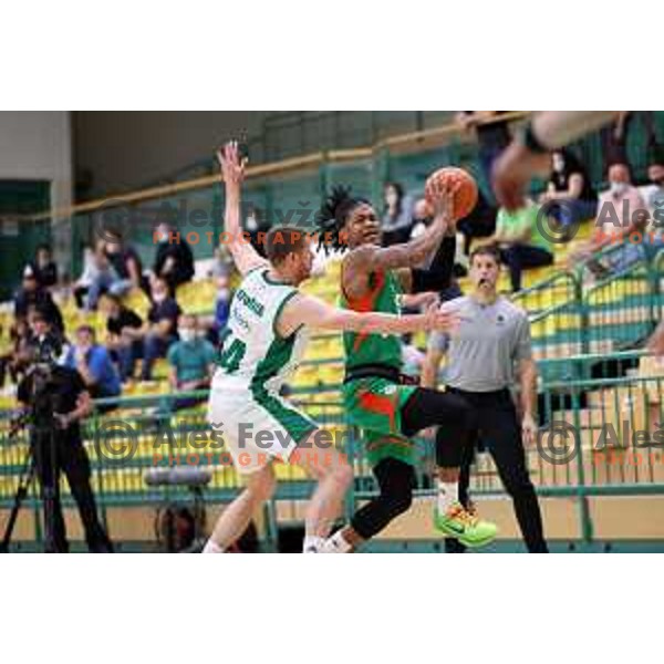 Luka Lapornik and Rion Brown in action during second game of the Final of Nova KBM league between Krka and Cedevita Olimpija in Novo Mesto on May 28, 2021