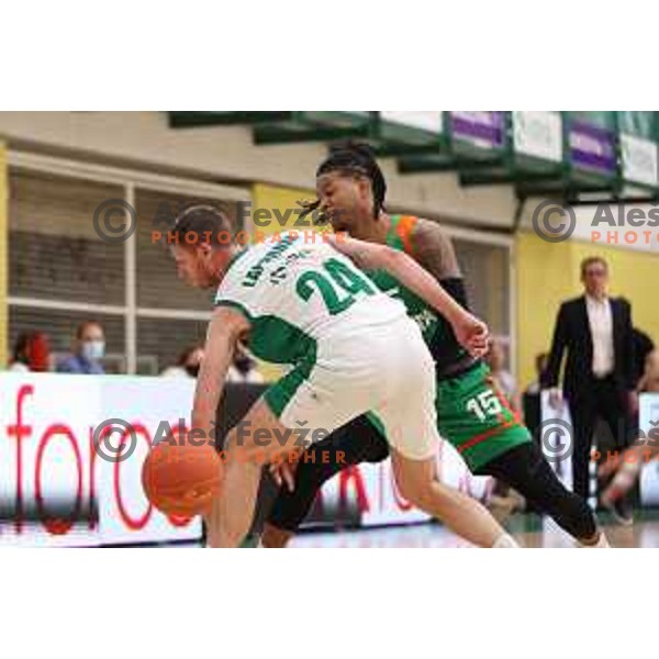 Luka Lapornik and Rion Brown in action during second game of the Final of Nova KBM league between Krka and Cedevita Olimpija in Novo Mesto on May 28, 2021