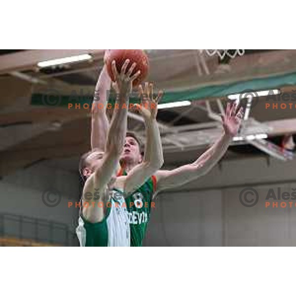 Adin Vrabac and Edo Muric in action during second game of the Final of Nova KBM league between Krka and Cedevita Olimpija in Novo Mesto on May 28, 2021