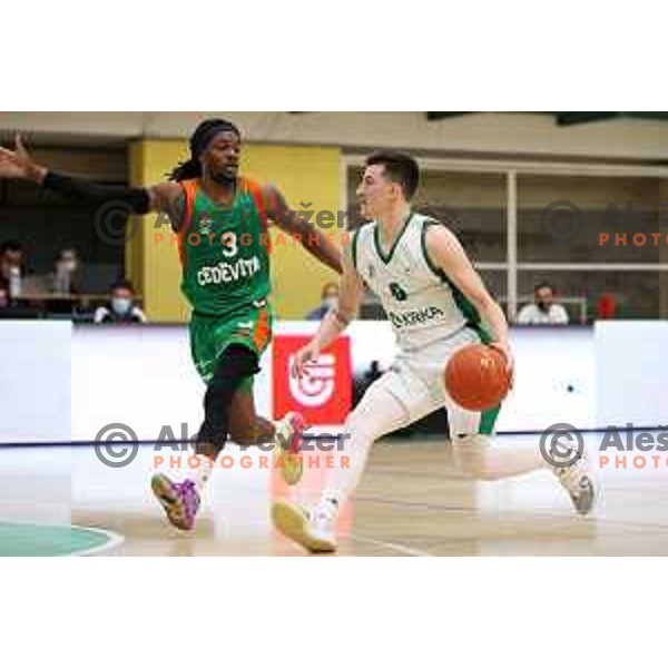 Kendrick Perry and Nejc Baric in action during second game of the Final of Nova KBM league between Krka and Cedevita Olimpija in Novo Mesto on May 28, 2021